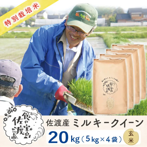 佐渡島産 ミルキークイーン 
 玄米20Kg (5Kg×4袋）
 《特別栽培米》